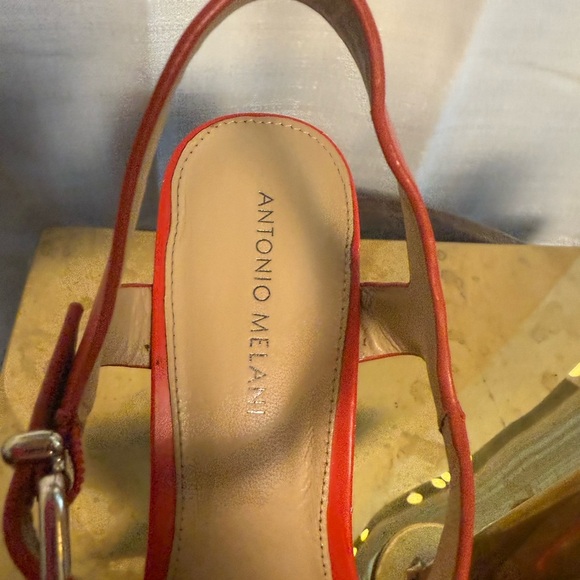 Antonio Melani Red and Tan Wedge Sandals with Embellished Straps - Picture 2 of 7